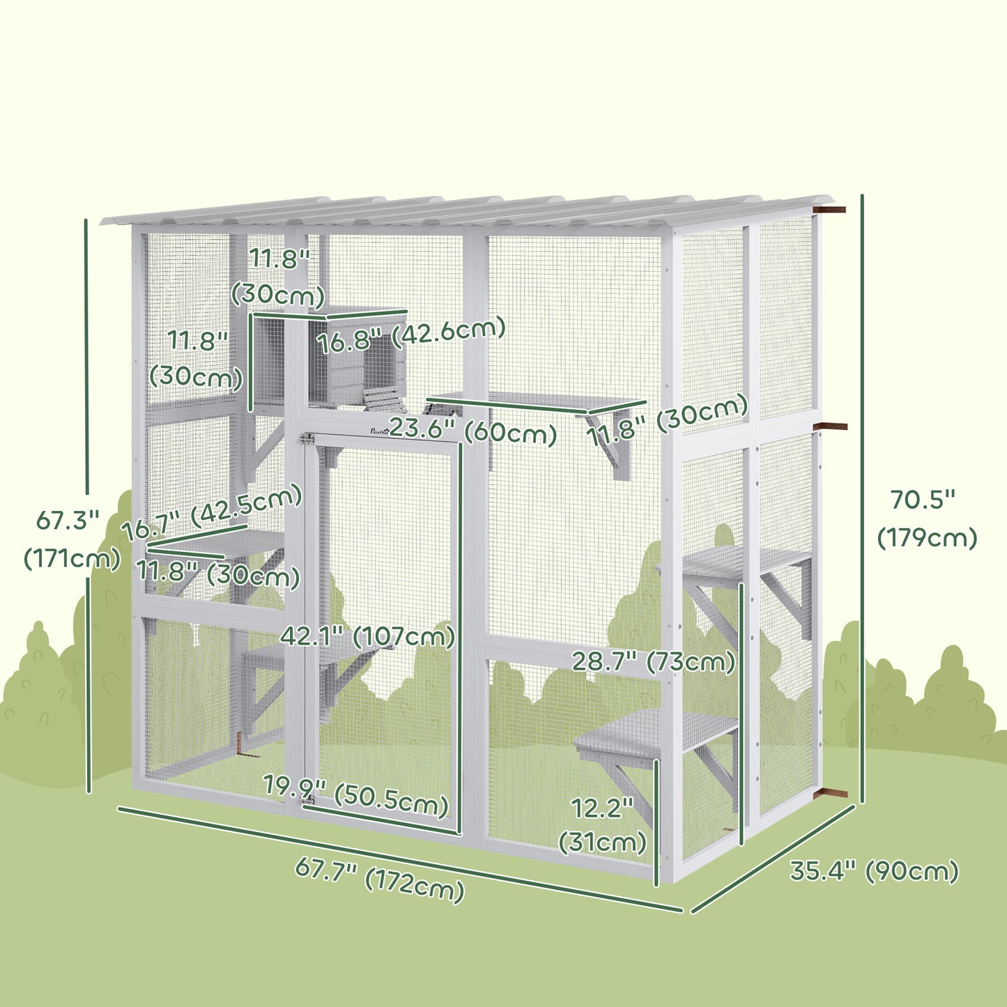 Enclos extérieur chat multi-niveaux avec toit transparent