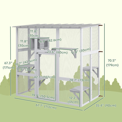 Enclos extérieur chat multi-niveaux avec toit transparent