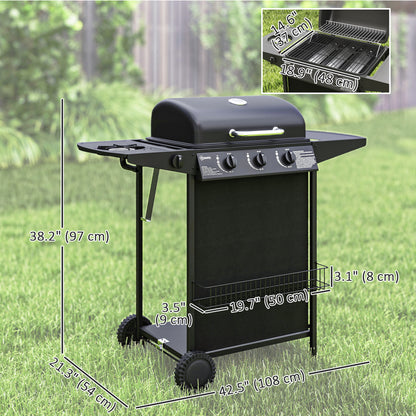 BBQ au Propane 3+1 Brûleurs Portable avec Brûleur Latéral