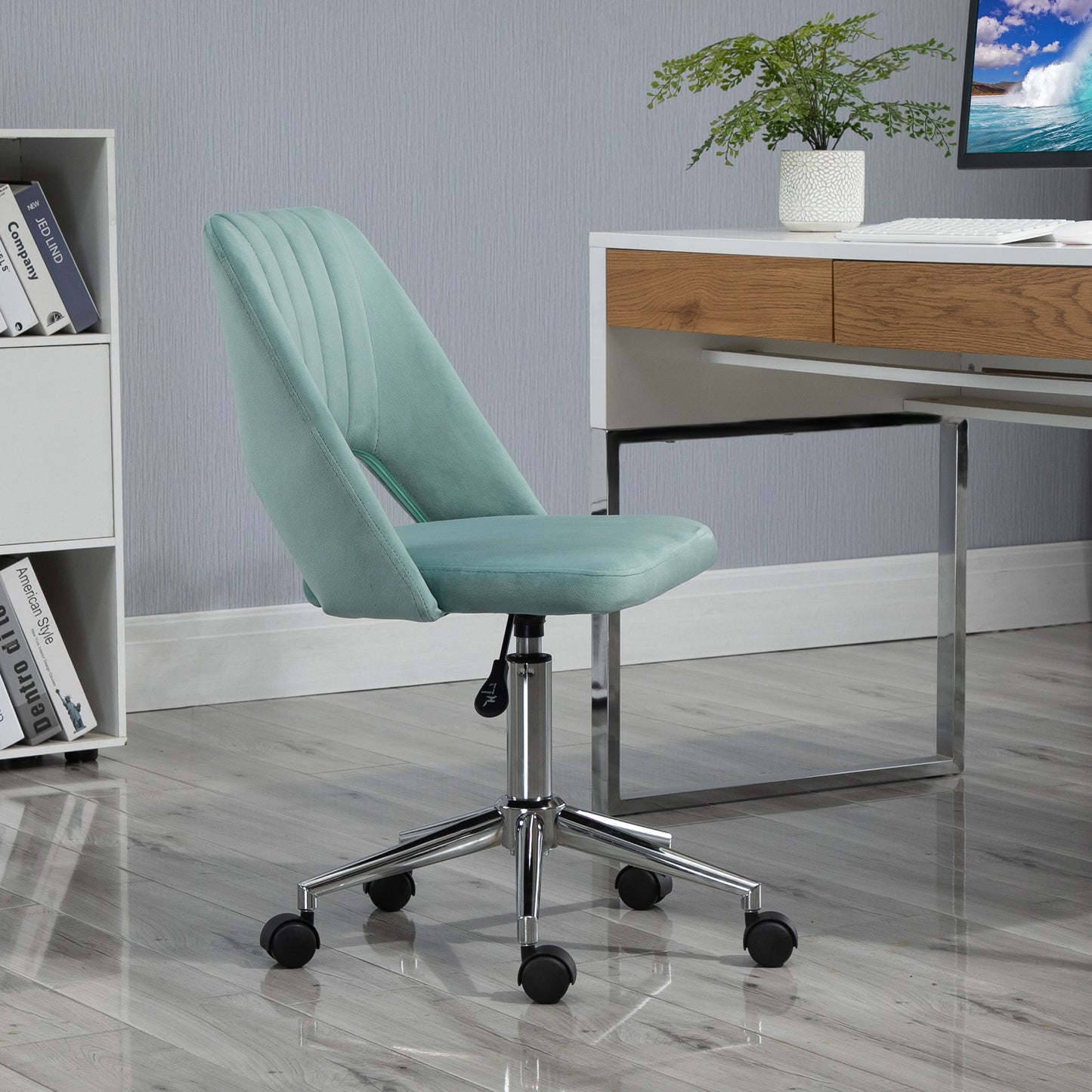 Chaise de bureau mi-hauteur velours forme festonnée pivotante
