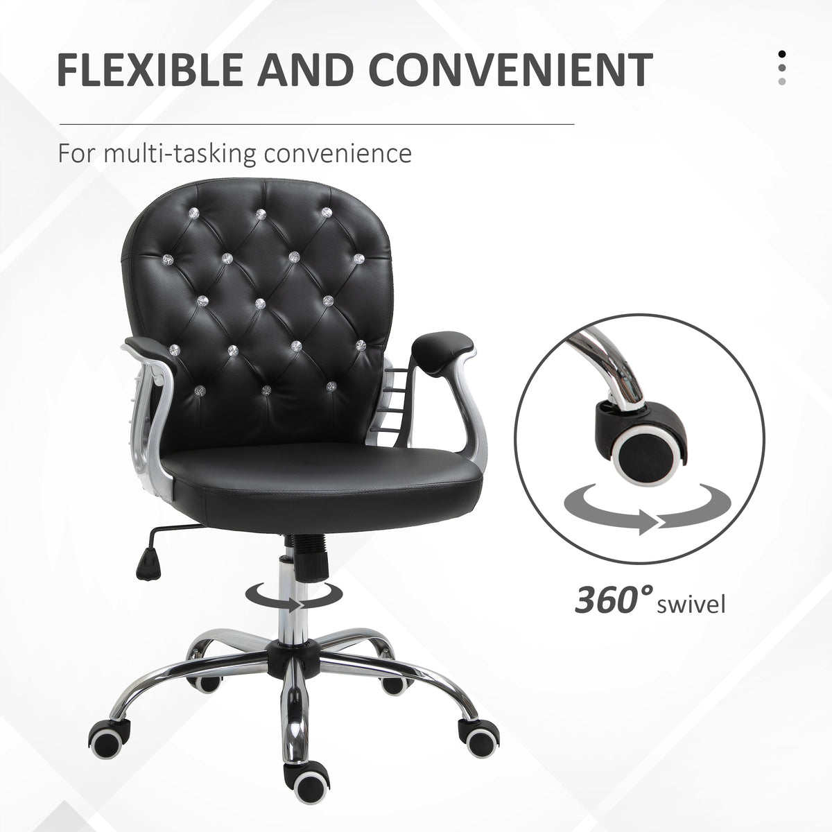 Chaise de bureau capitonnée cuir synthétique cristaux décoratifs