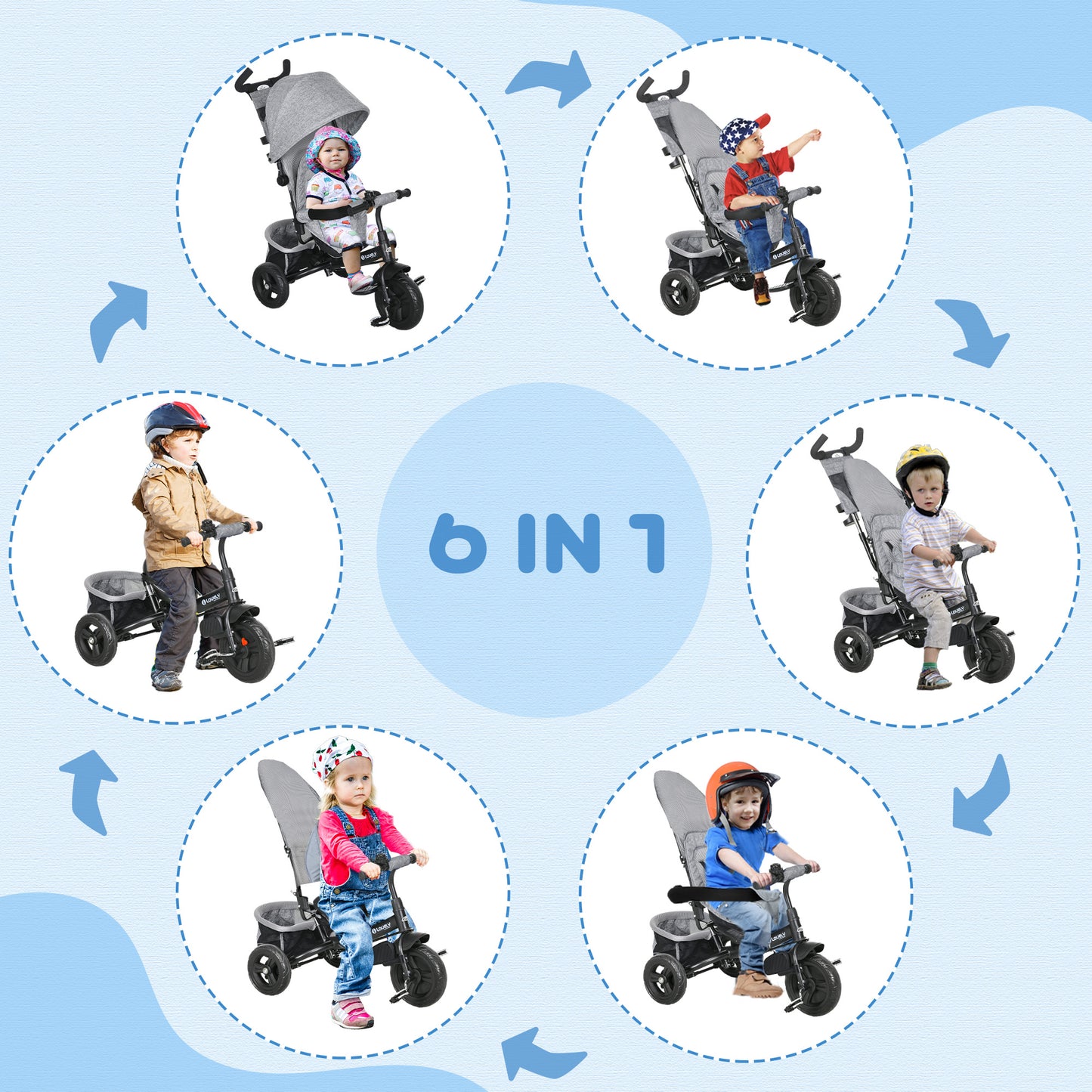 Tricycle évolutif 6 en 1 pour tout-petits 1-5 ans