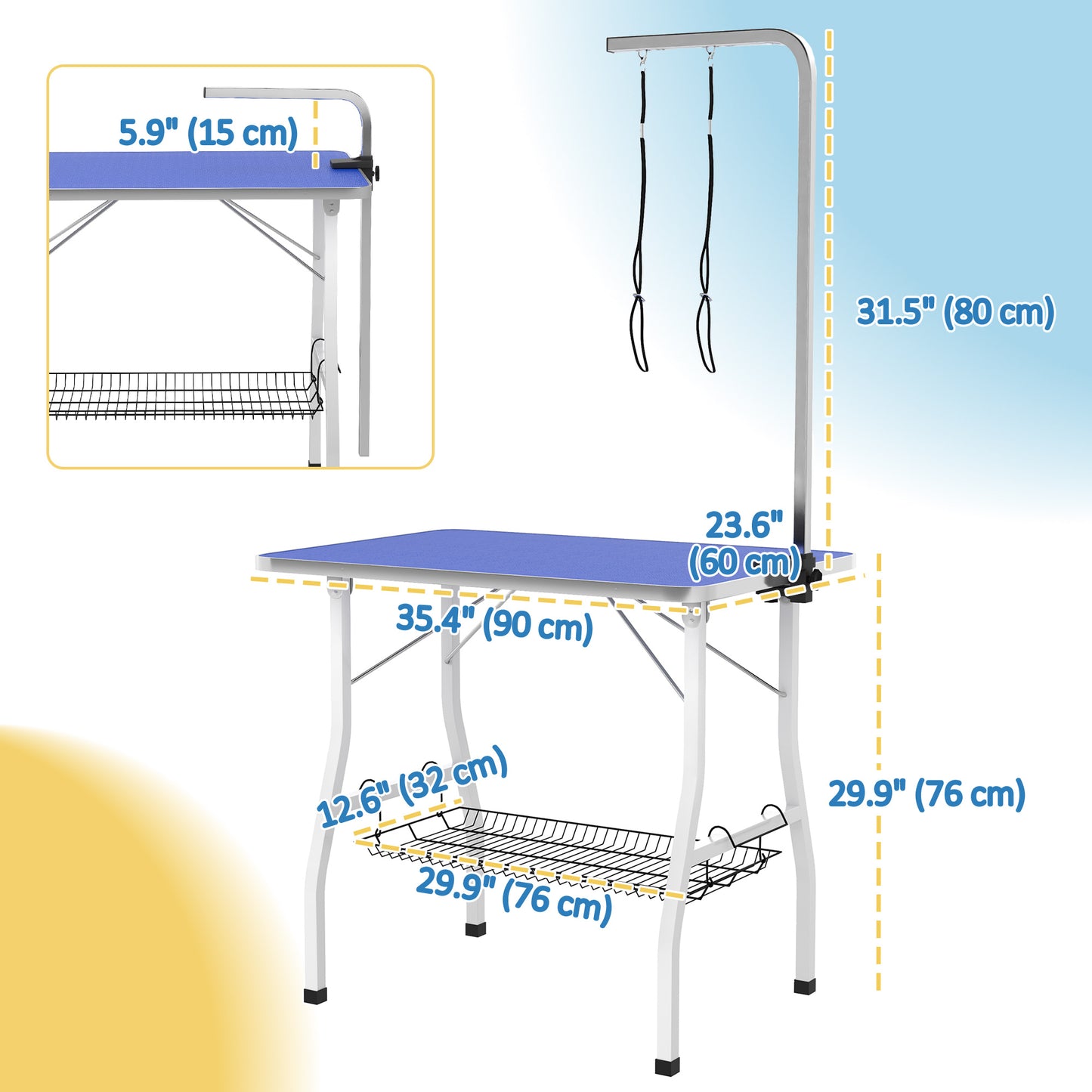Table toilettage chien bras ajustable plateau caoutchouc