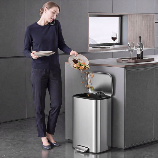 Poubelle mince en acier inoxydable avec couvercle à fermeture douce