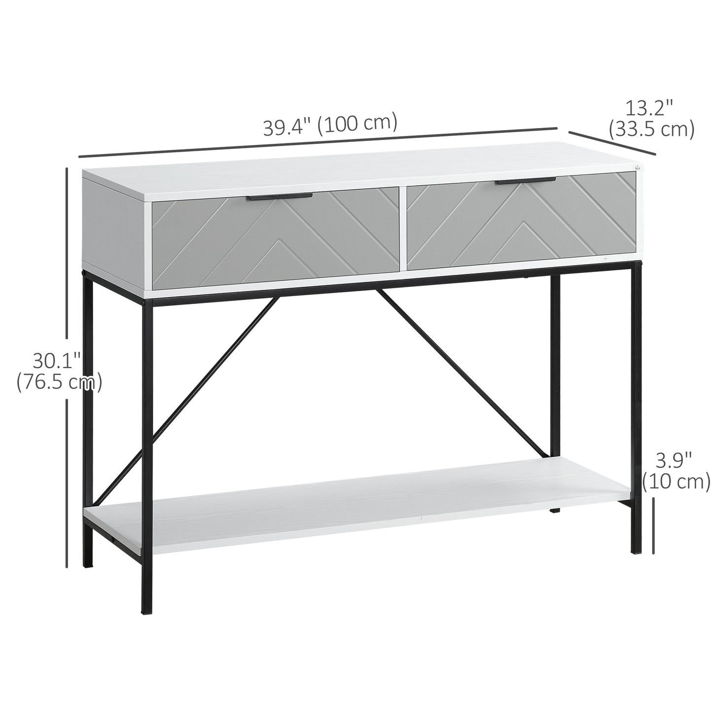 Table console 2 tiroirs avec tablette de rangement