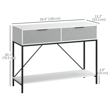 Table console 2 tiroirs avec tablette de rangement
