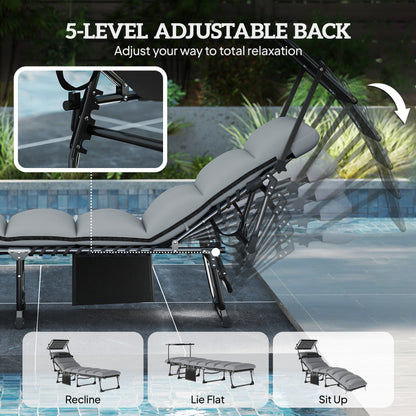 Chaise longue pliante avec auvent 5 positions — ensemble de 2