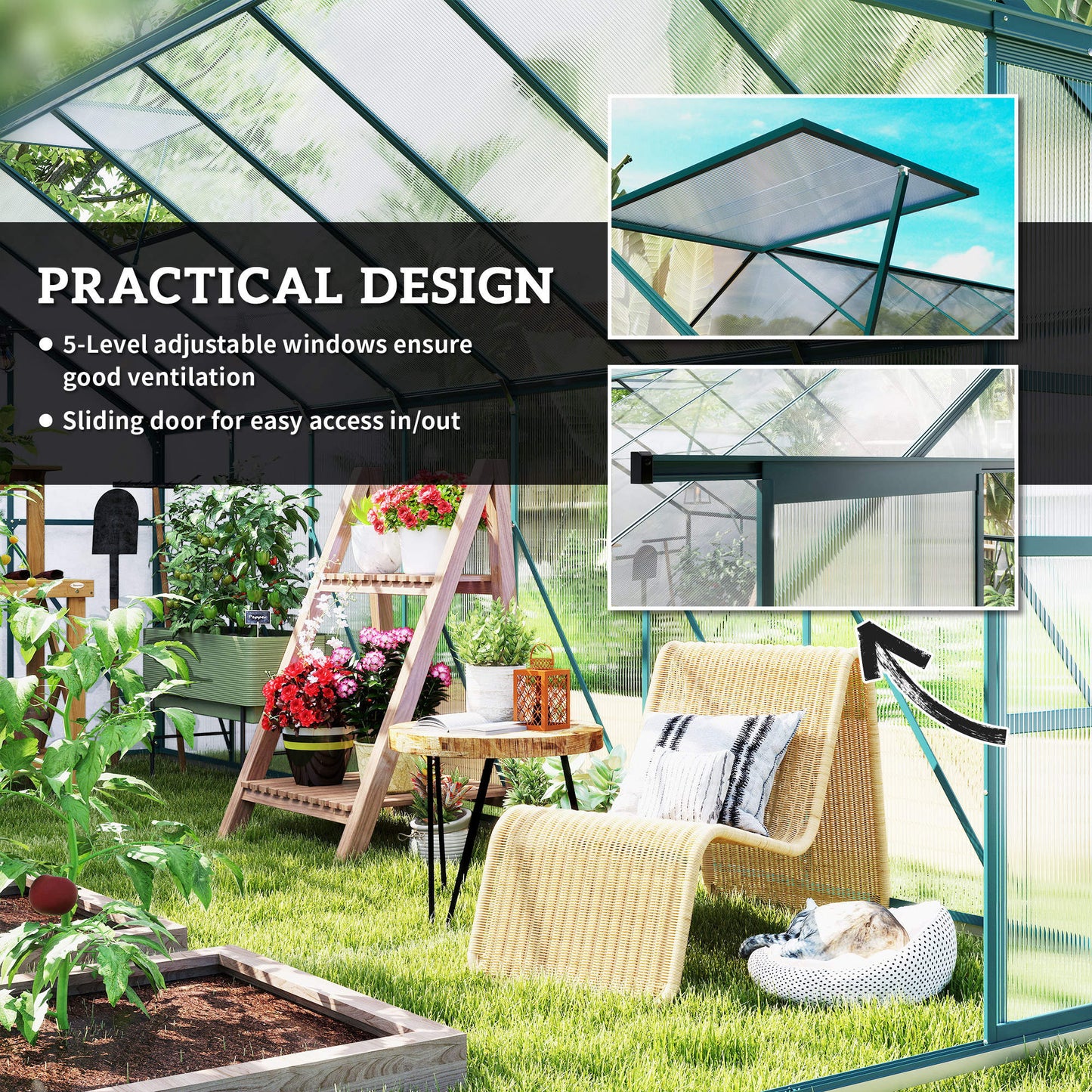 Serre de jardin aluminium polycarbonate avec gouttière 16' x 8'