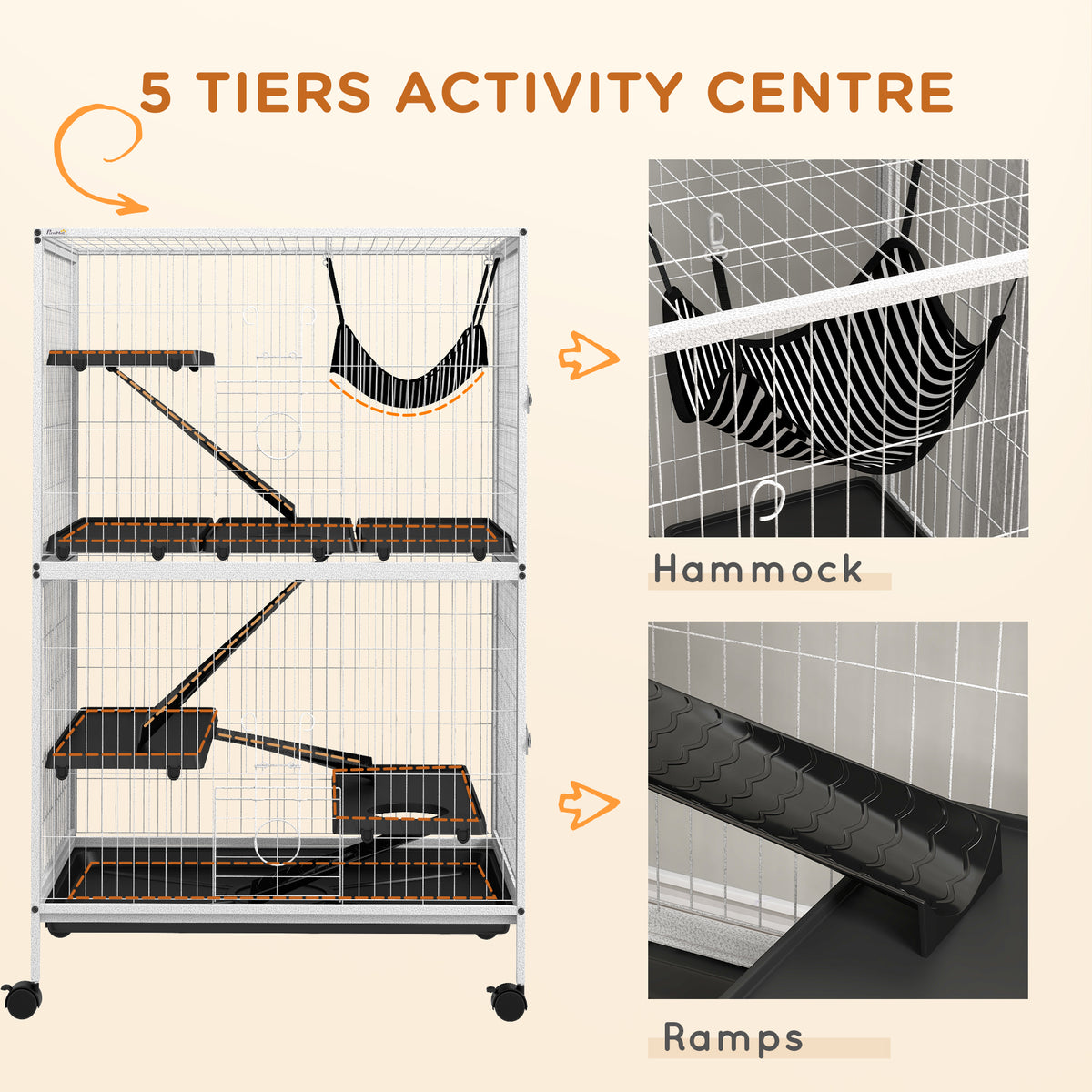 Cage pour petits animaux à roulettes sur 5 niveaux