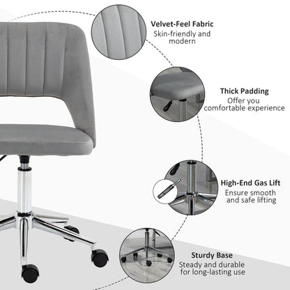 Chaise de bureau mi-hauteur velours forme festonnée pivotante