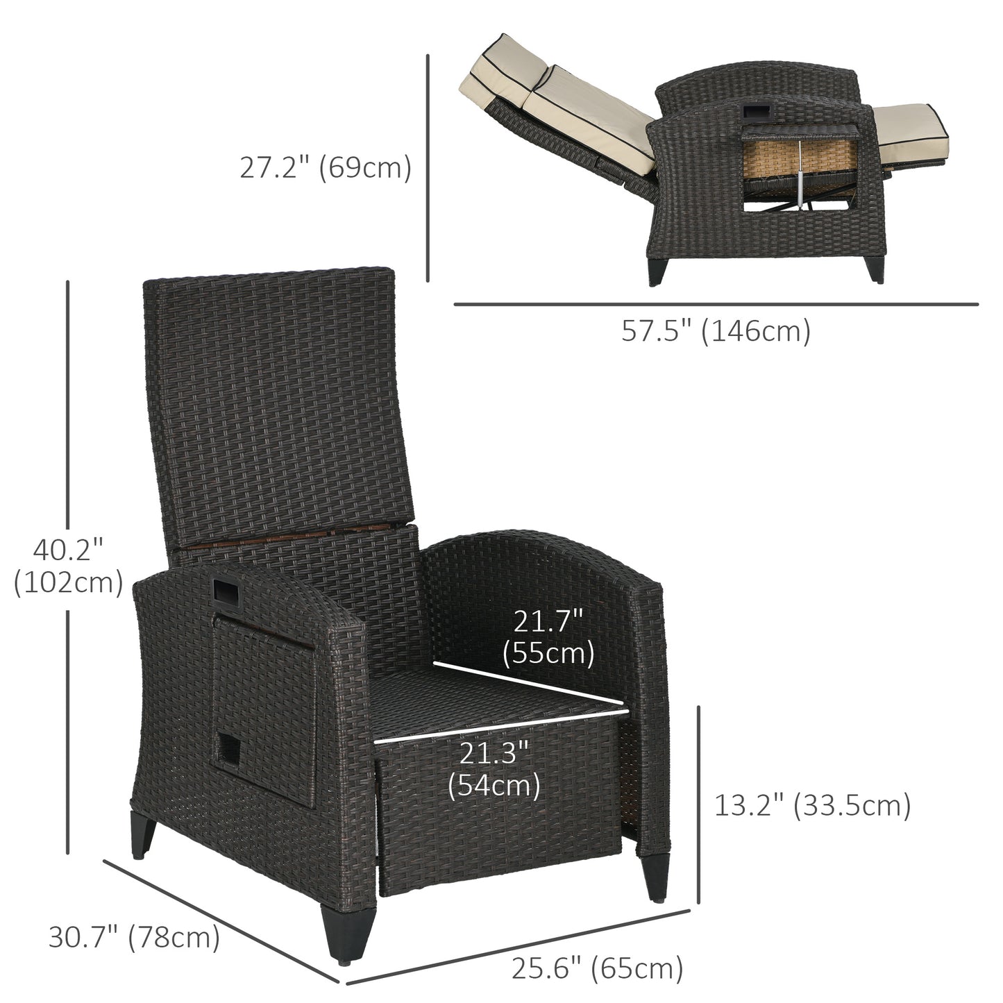 Chaise longue inclinable rotin avec dossier ajustable