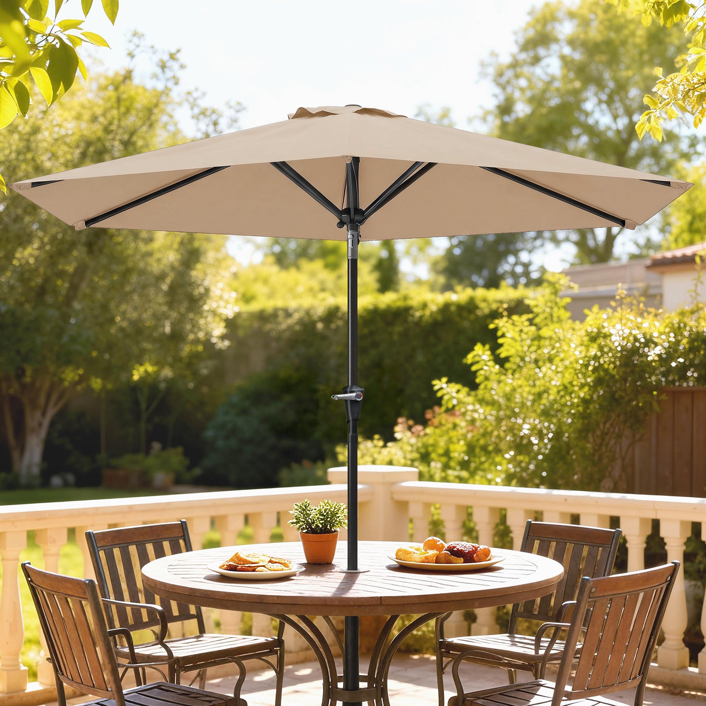 Parasol de terrasse inclinable avec 6 baleines — kaki