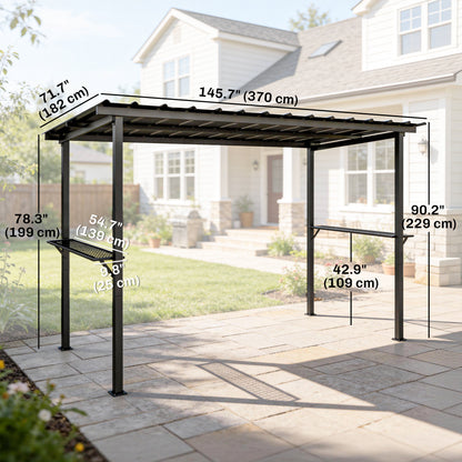 Gazebo BBQ toit rigide 366 x 183 cm avec tablettes