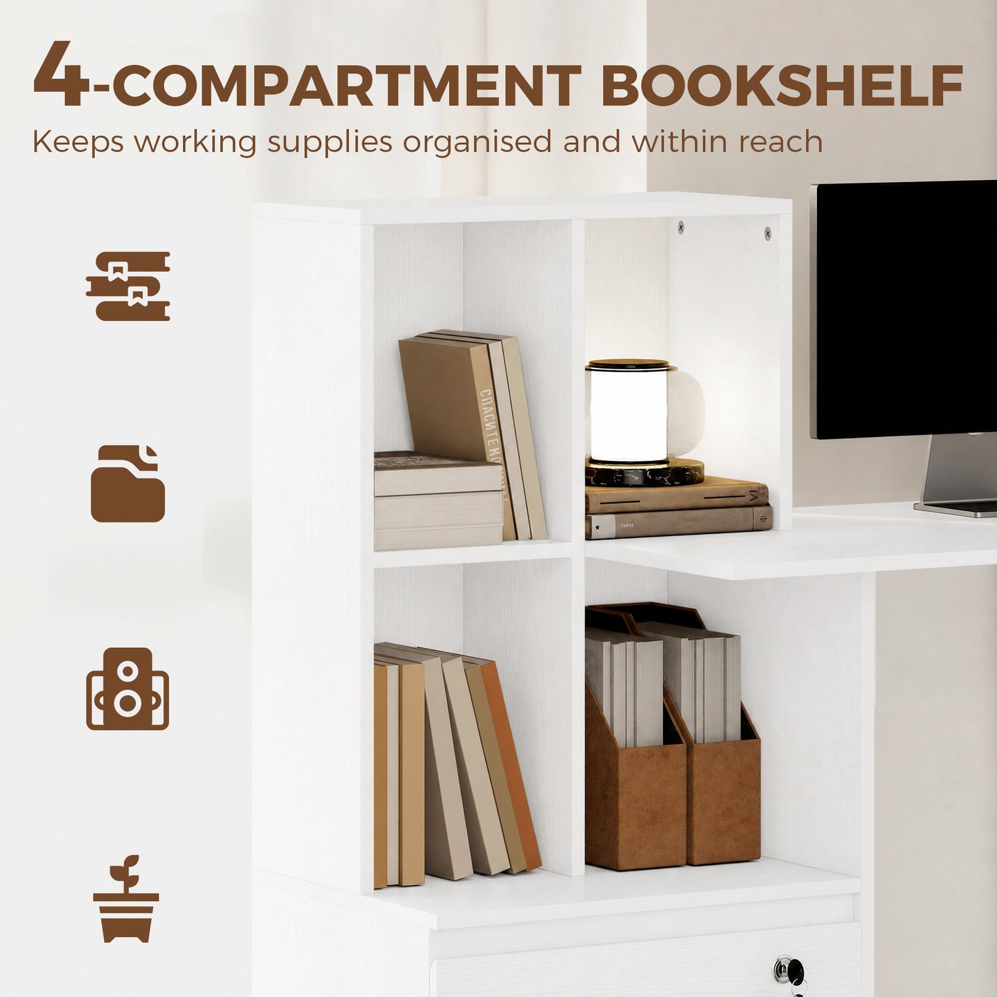 Bureau d'ordinateur avec bibliothèque et tiroir classeur