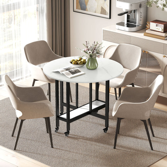 Table à manger pliante avec tablette — blanc marbre