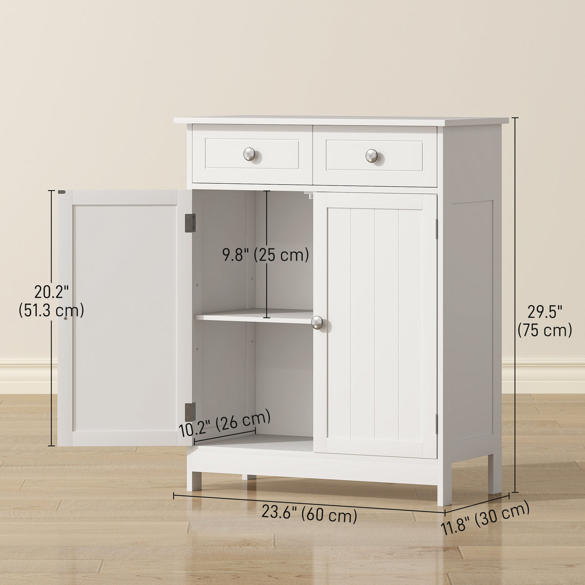 Meuble de salle de bain autoportant avec rangement et tiroirs