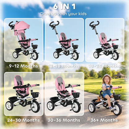 Tricycle évolutif 6-en-1 pour tout-petits avec auvent