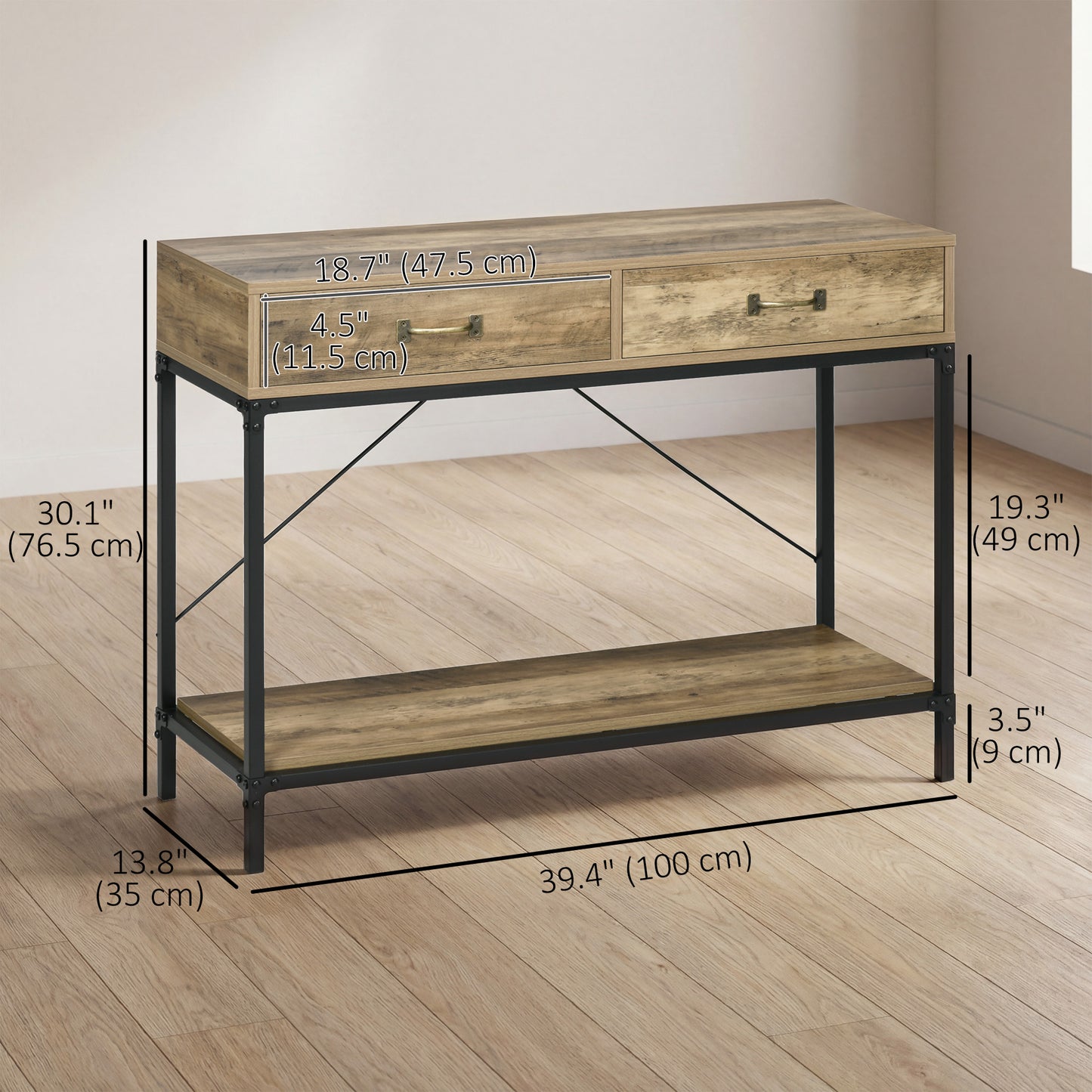 Console vintage avec tiroirs rangement 99 cm