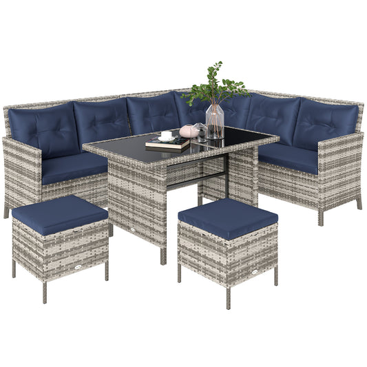 Outsunny 6-Piece Rattan Patio Set - Navy Outdoor Furniture