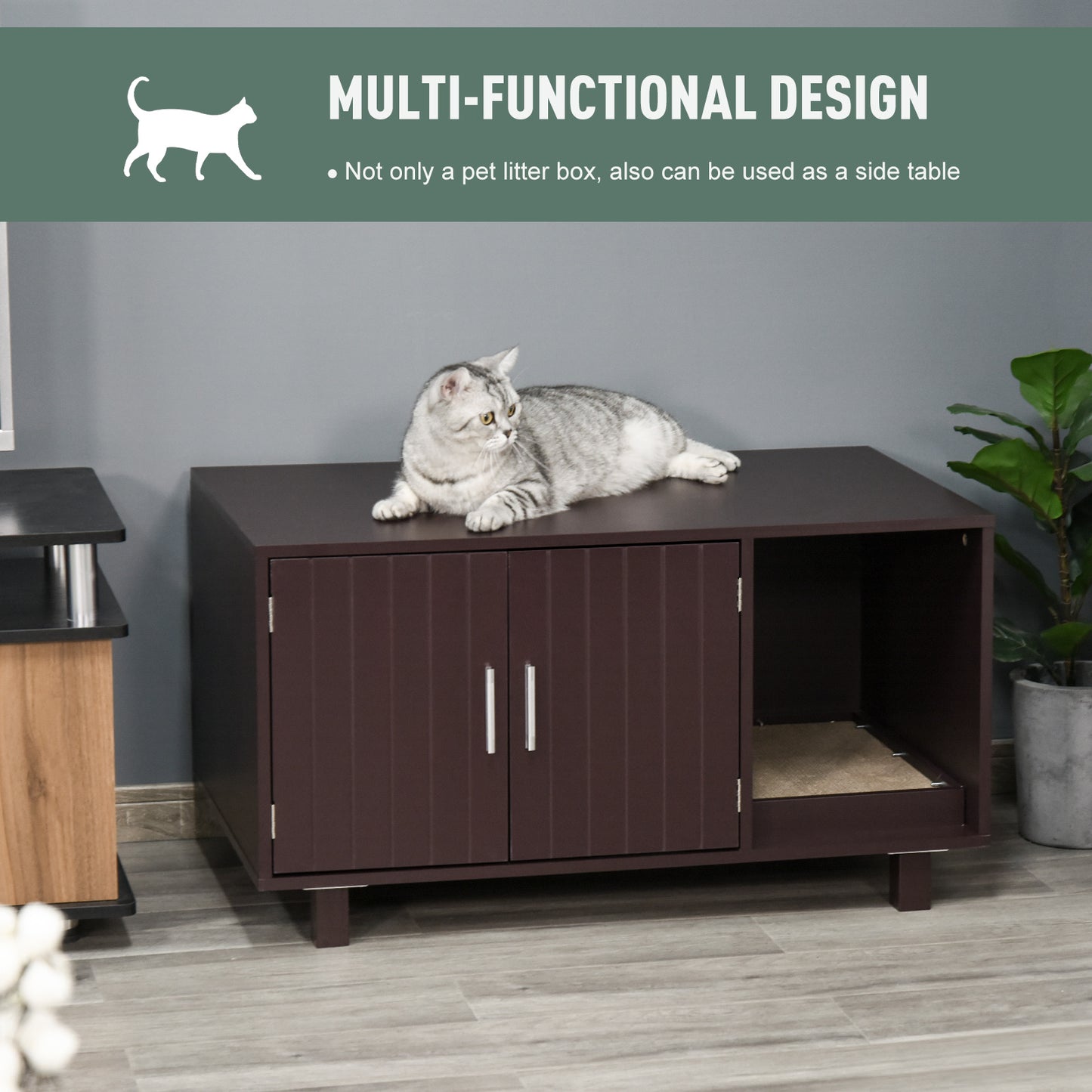 Meuble cache litière chat table d'appoint avec grattoir