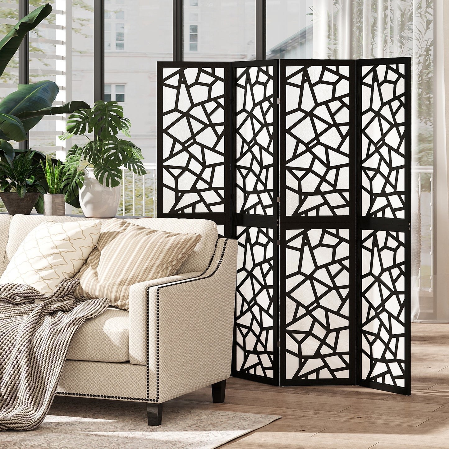 Paravent 4 panneaux motif géométrique 170 cm