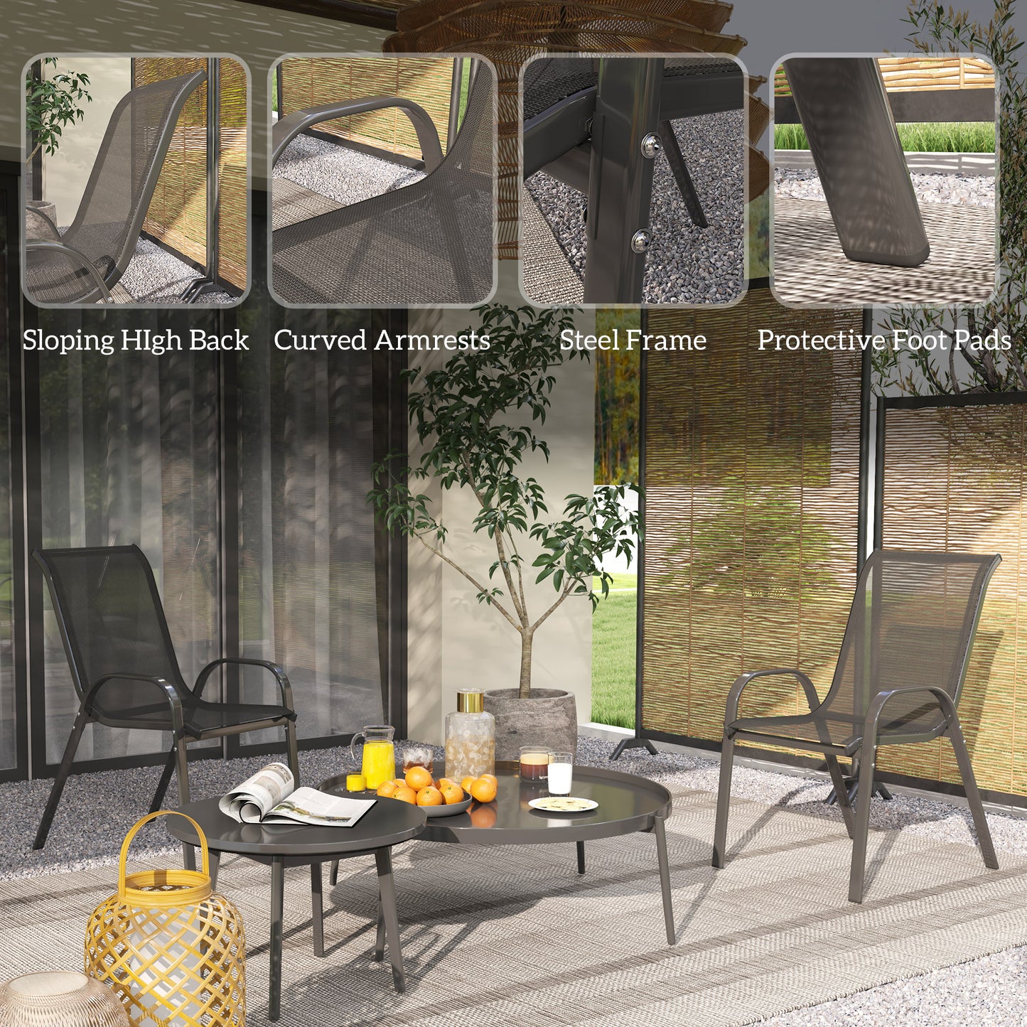 Chaises de patio empilables dossier haut filet respirant