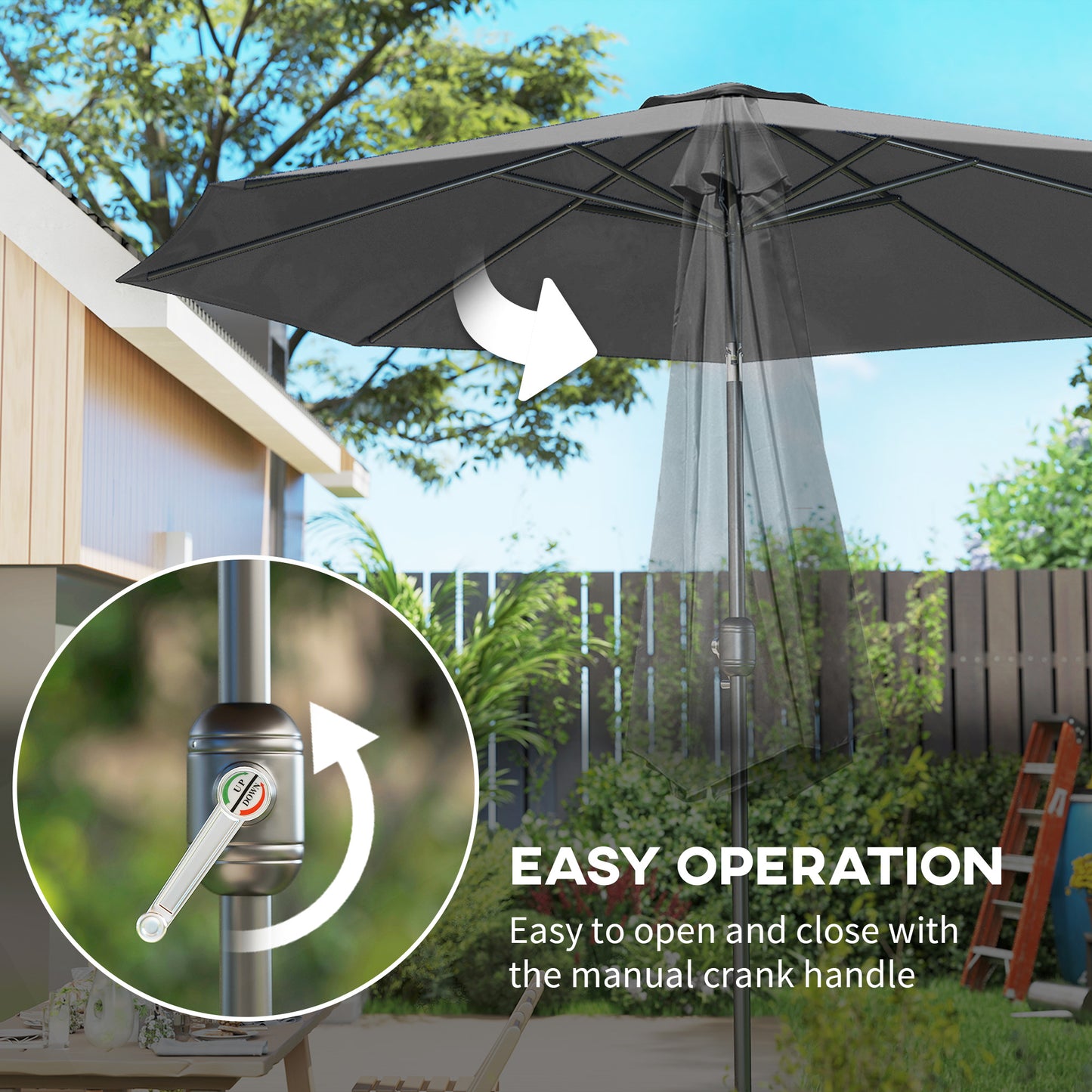 Parasol de patio rond 10 pieds avec manivelle