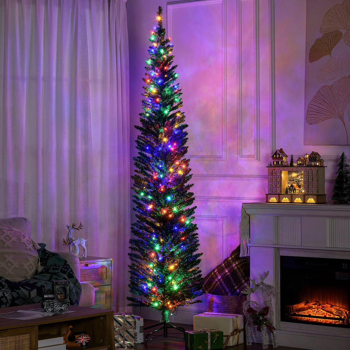 Sapin artificiel mince 6 pi avec lumières LED