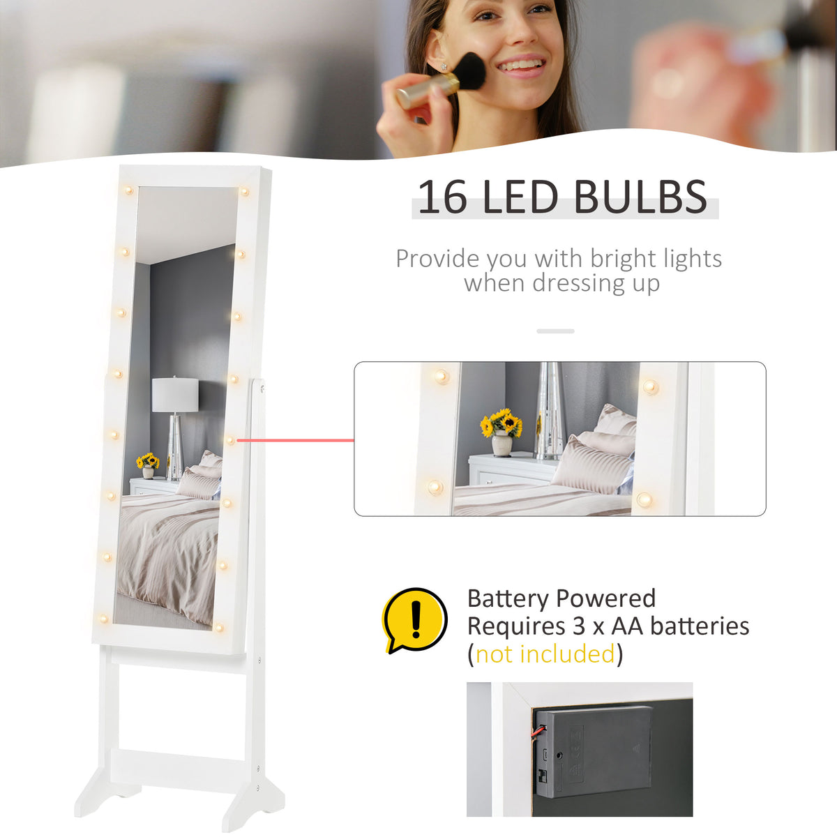 Armoire à bijoux sur pied avec miroir éclairé et LED