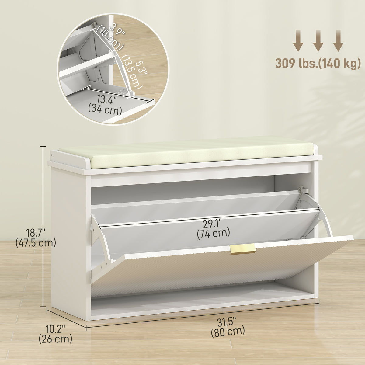 Banc d'entrée de rangement pour chaussures avec coussin