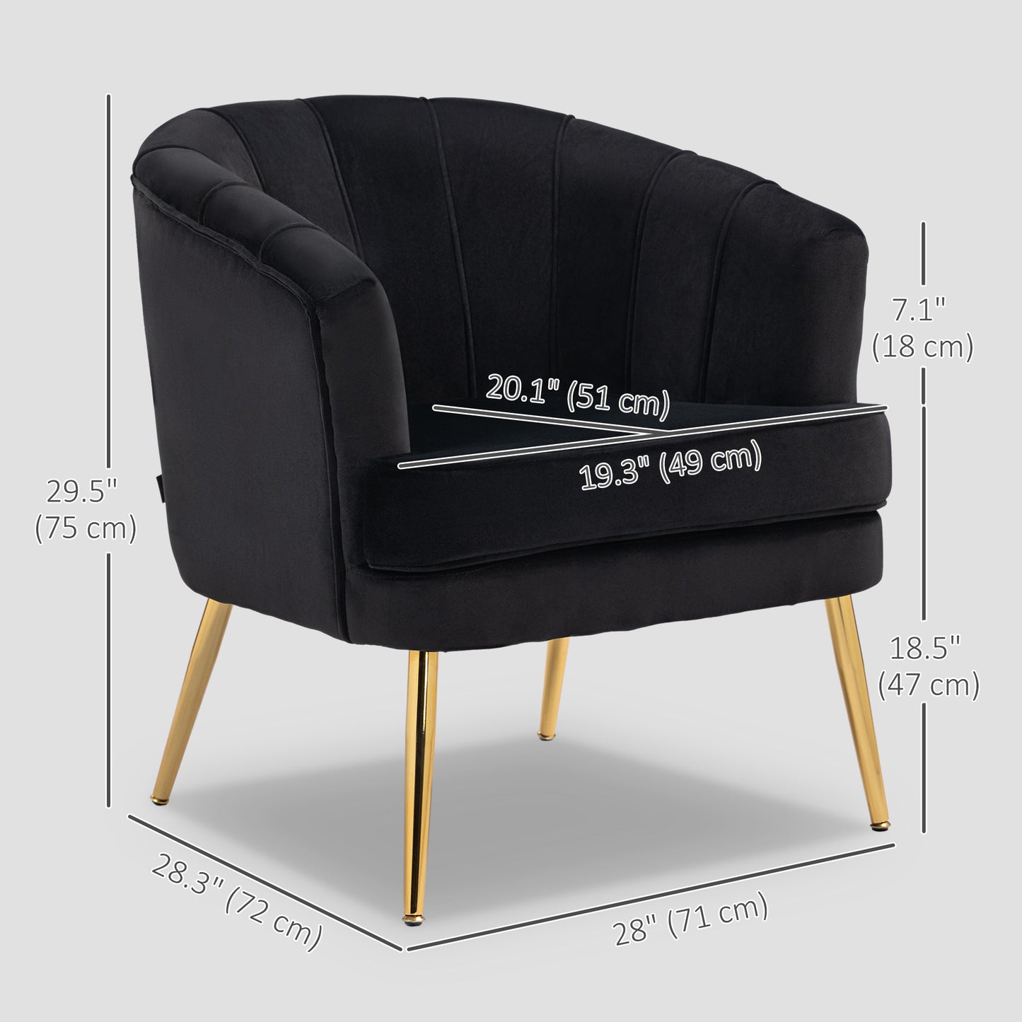 Fauteuil d'accent moderne avec pieds dorés en métal