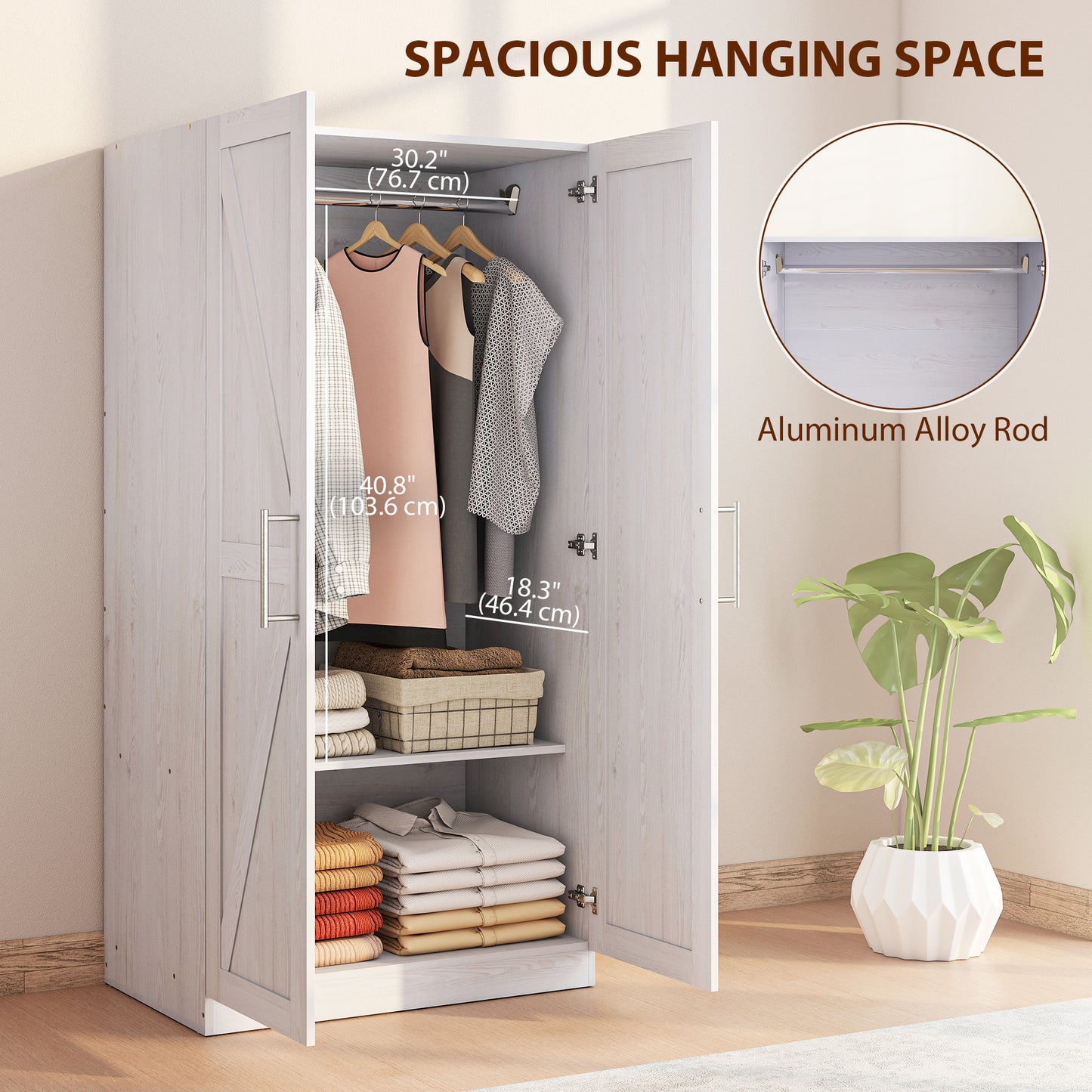 Armoire penderie style fermette 2 portes coulissantes