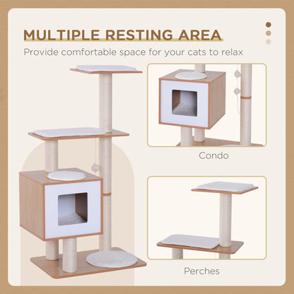 Arbre à chat multiniveaux avec condo et coussins 119 cm