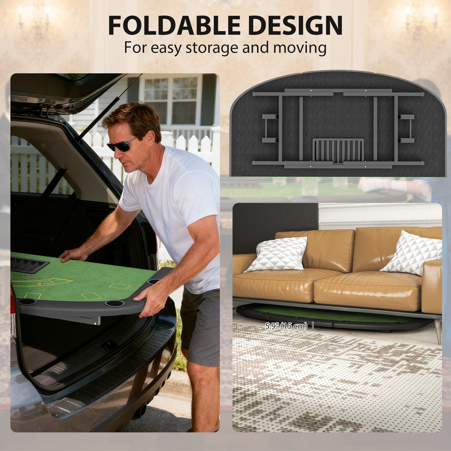 Table de poker pliable demi-lune 8 joueurs