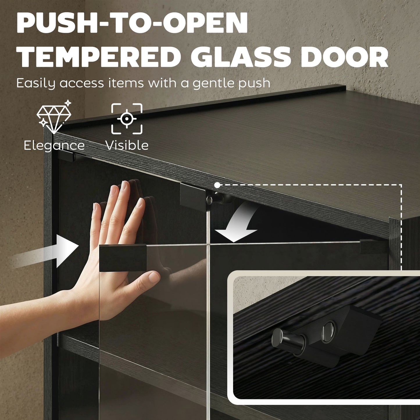 Meuble audiovisuel 5 niveaux portes vitrées push-to-open