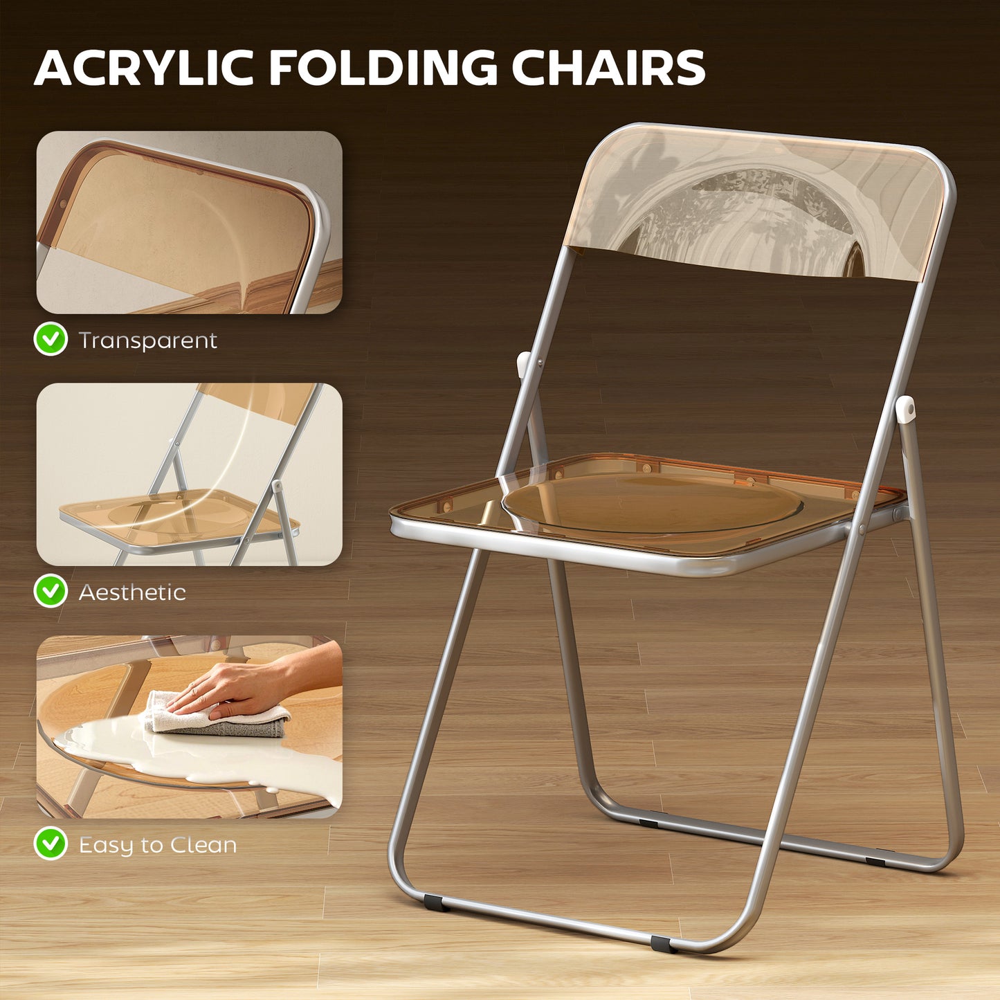 Chaises pliantes acrylique transparentes — Lot de 4