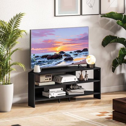 Meuble TV de coin avec 2 tablettes ouvertes