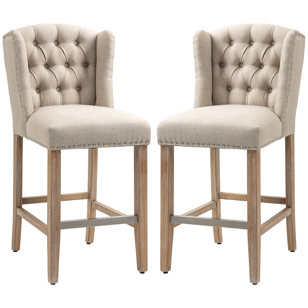 Ensemble 2 tabourets comptoir capitonné — beige