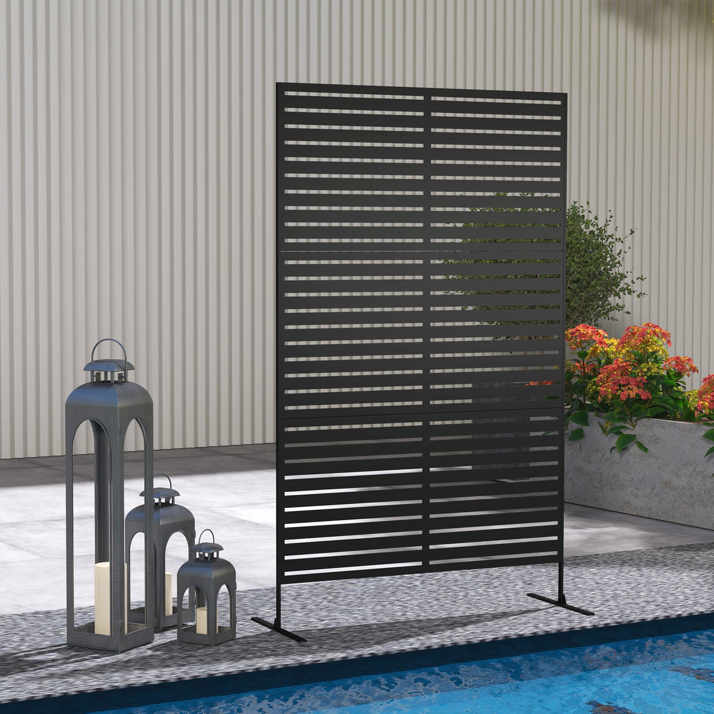 Outsunny Decorative Outdoor Screen - Black Metal Space Divider