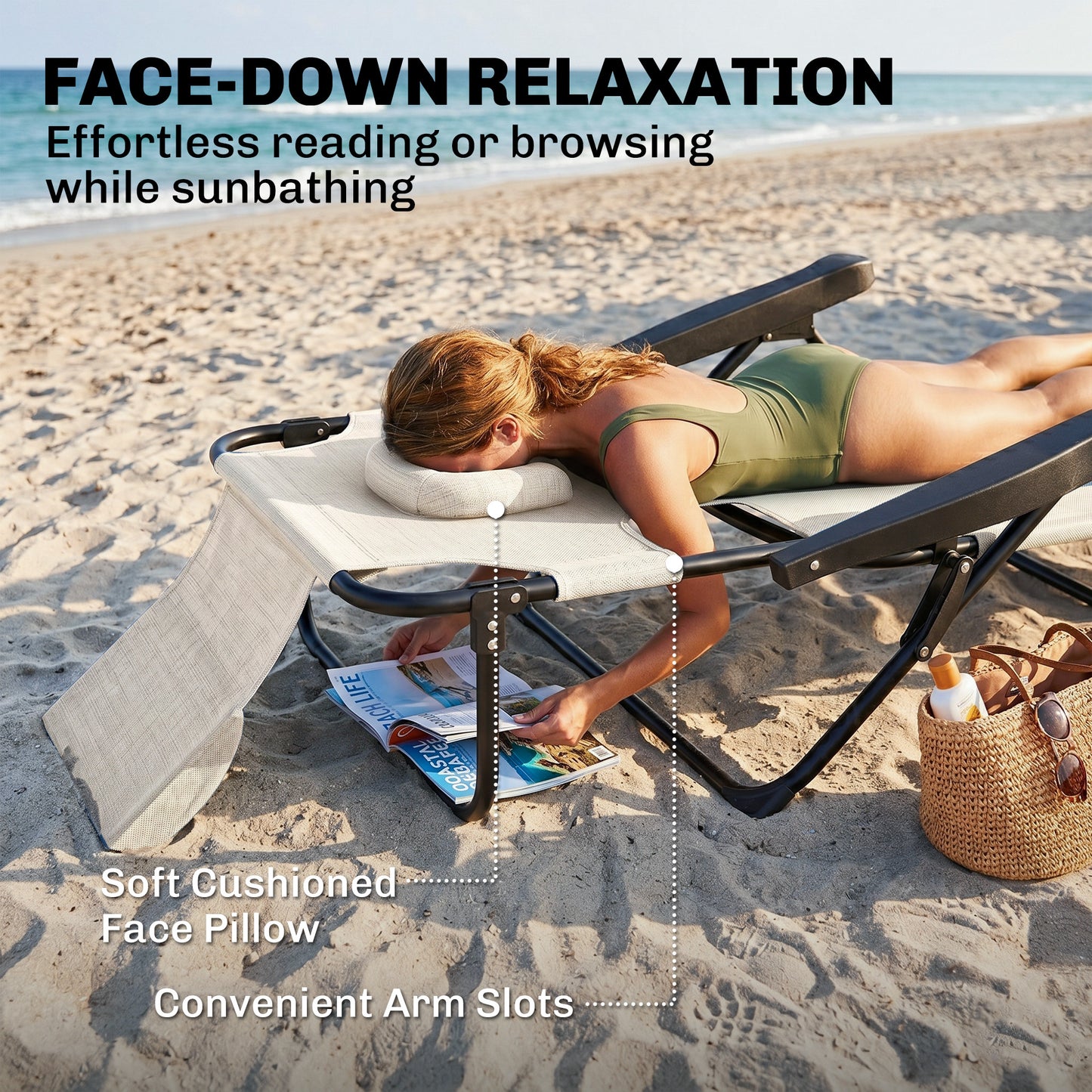 Chaise longue pliante avec dossier inclinable