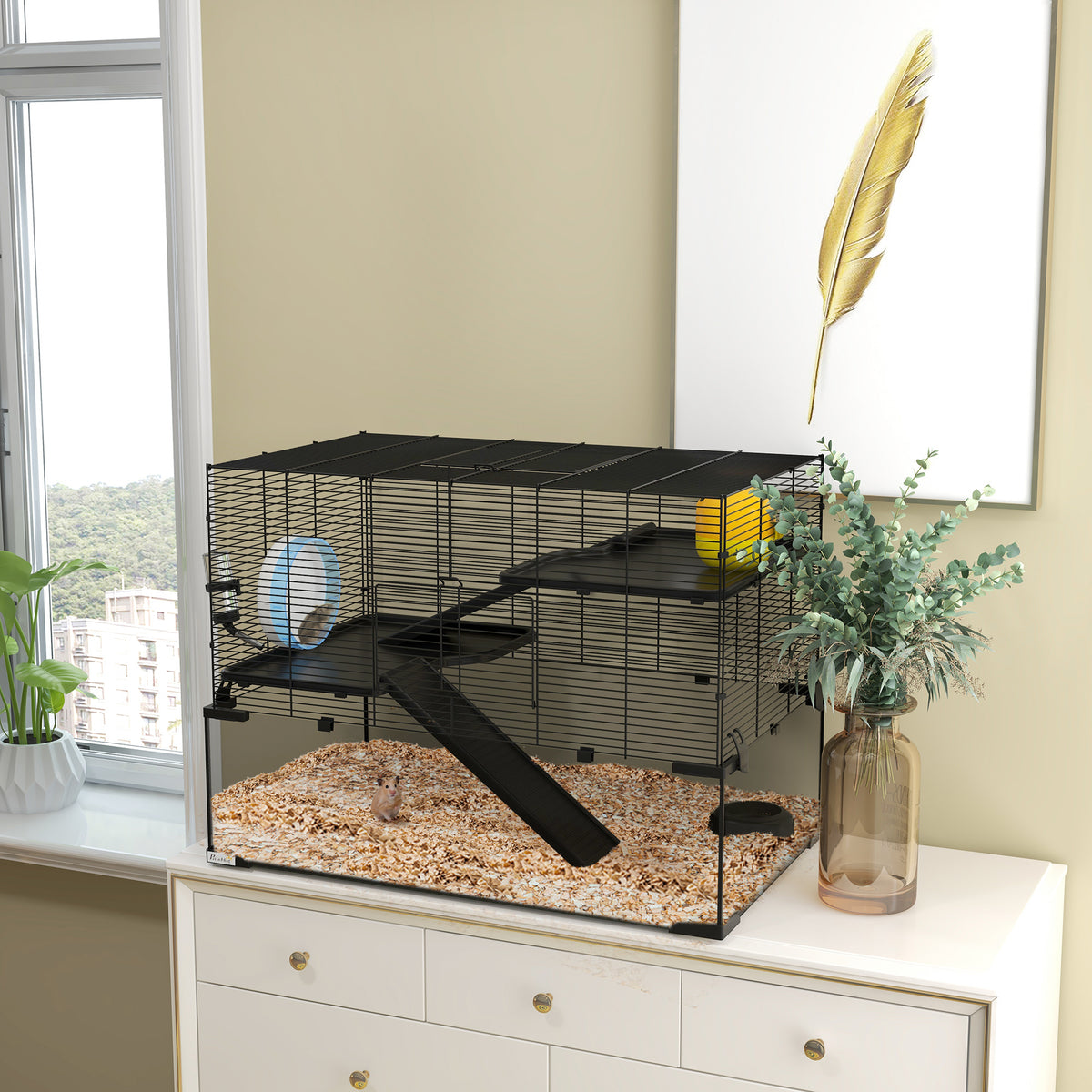 Cage à hamster à trois niveaux avec bac en verre