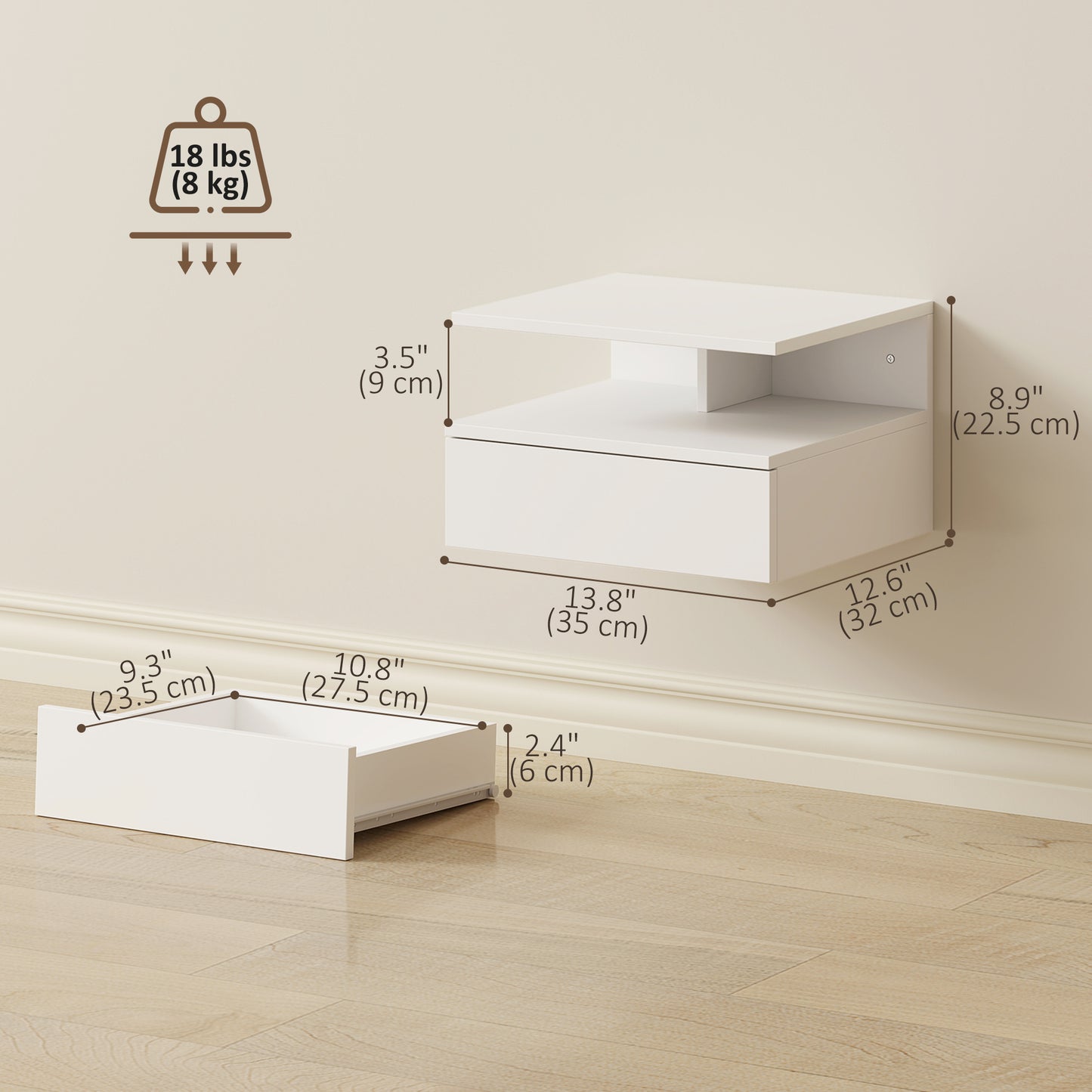 Tables de chevet flottantes murales avec tiroir — lot de 2
