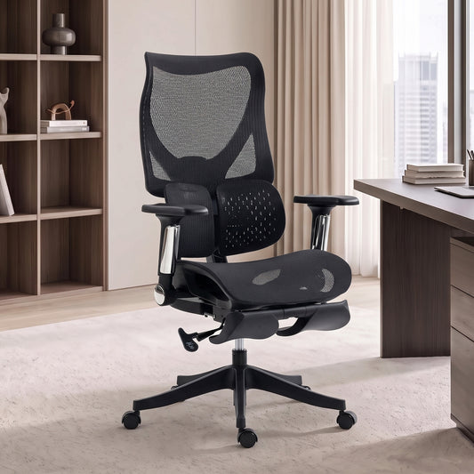 Chaise de bureau ergonomique en maille avec repose-pieds