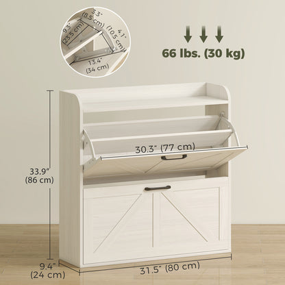 Armoire à chaussures étroite style fermette 2 tiroirs