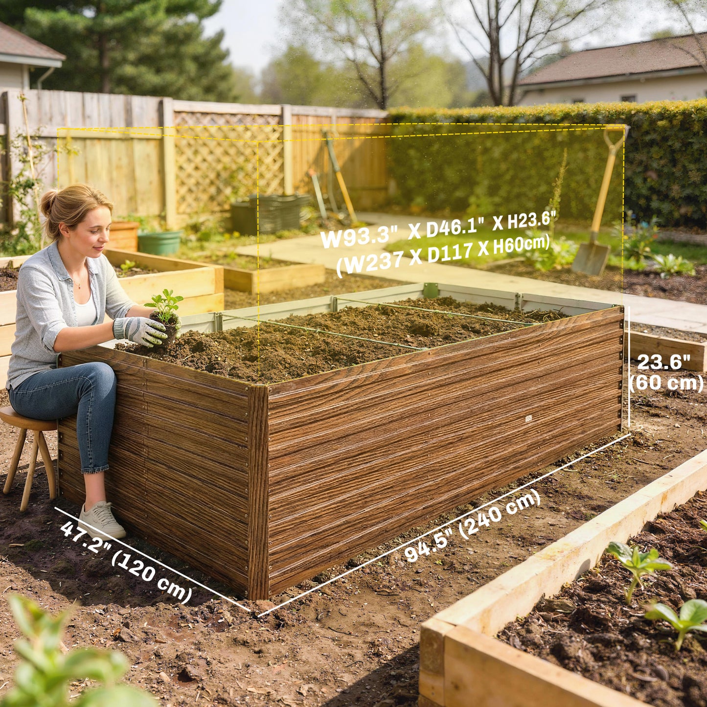 Outsunny 240x120x60cm Raised Garden Bed - Black Galvanized Planter