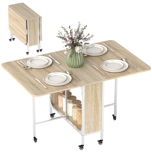 Table à manger pliante extensible avec tablette et roulettes