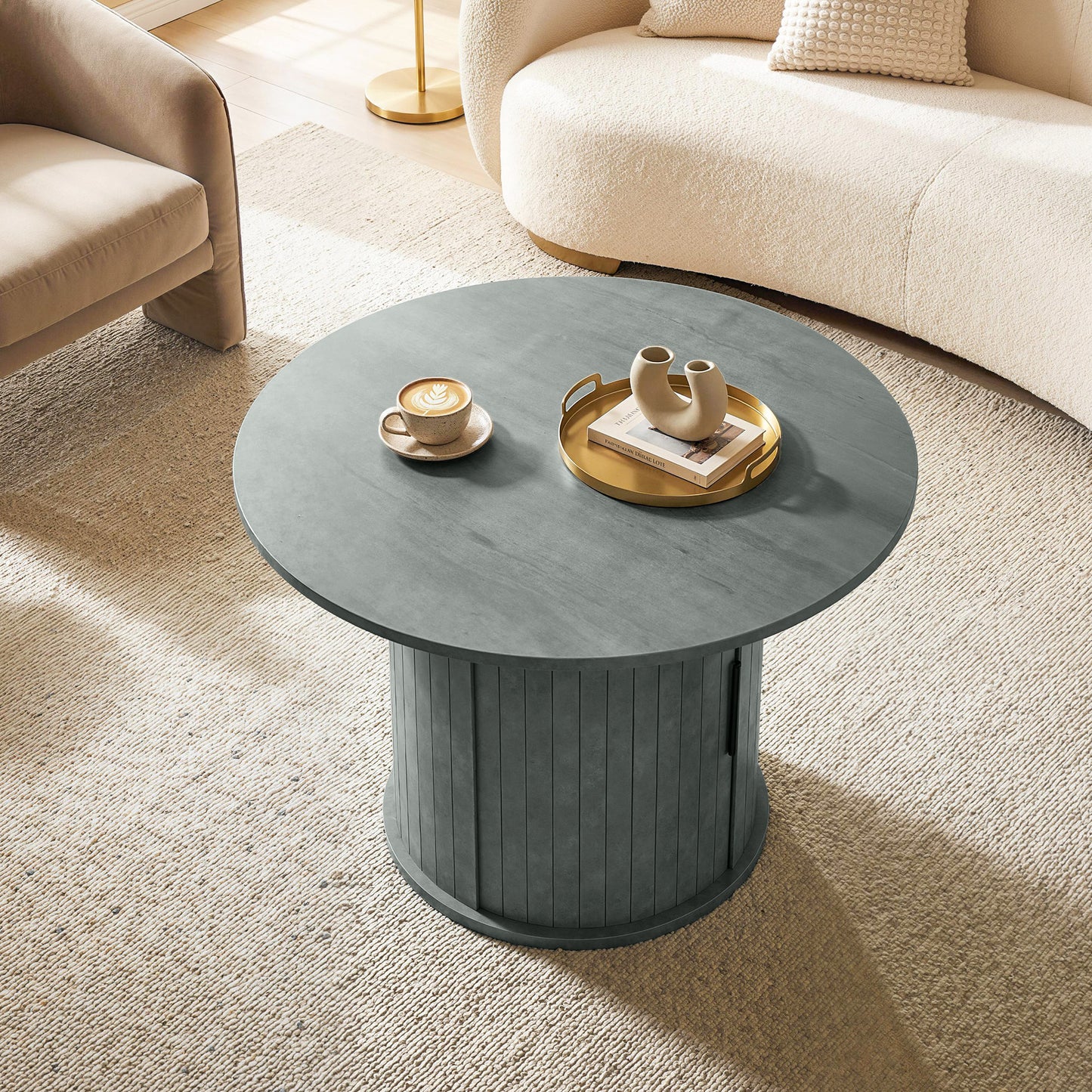 Table basse ronde rangement caché 80 cm