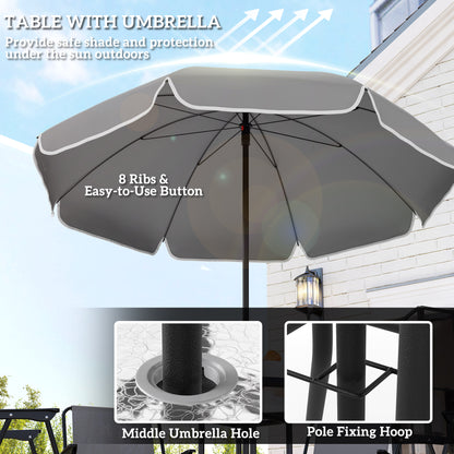 Ensemble repas extérieur 6 pièces avec parasol et table en verre