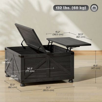 Table à café plateau relevable compartiment caché style ferme