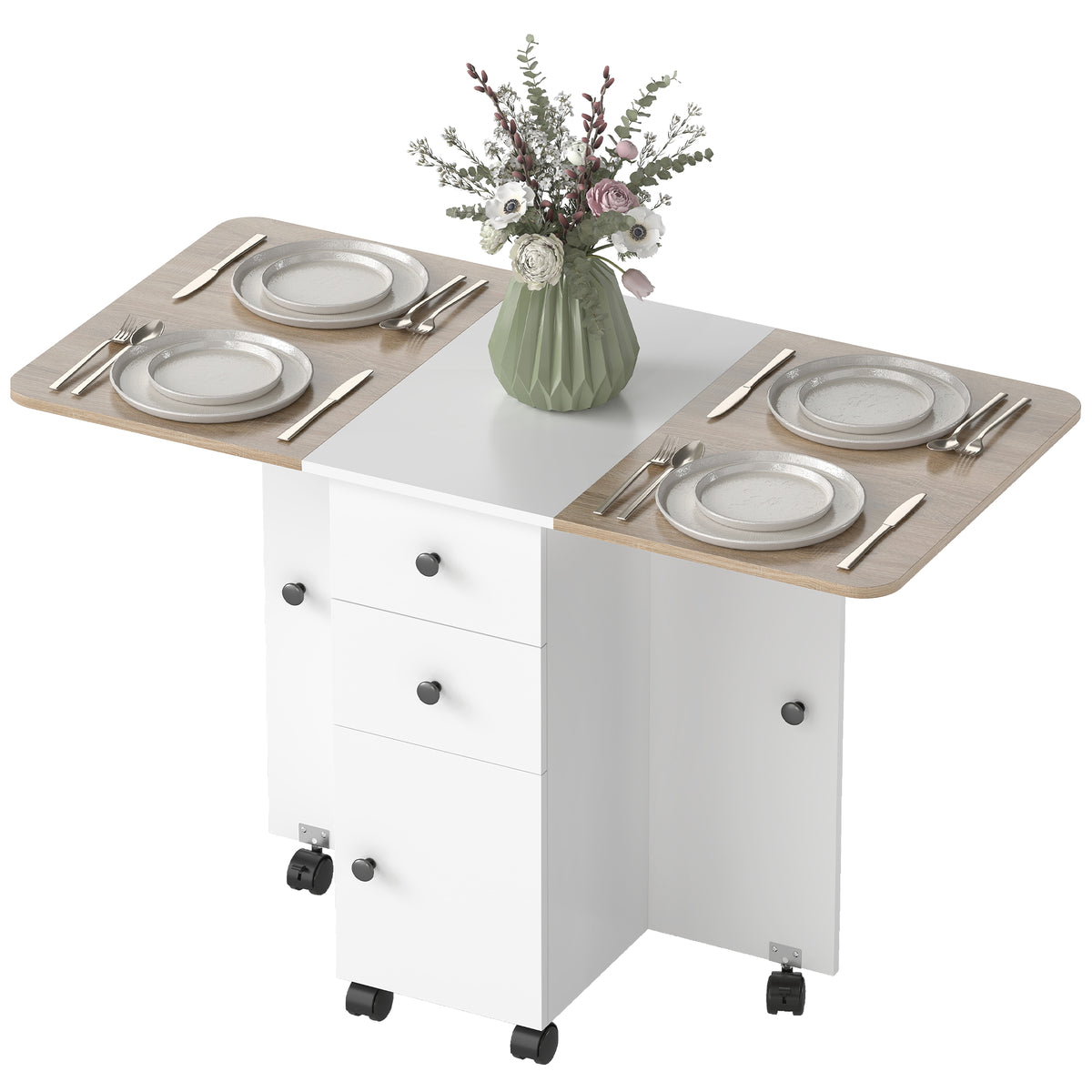 Table à manger pliante escamotable avec rangement — Roulettes